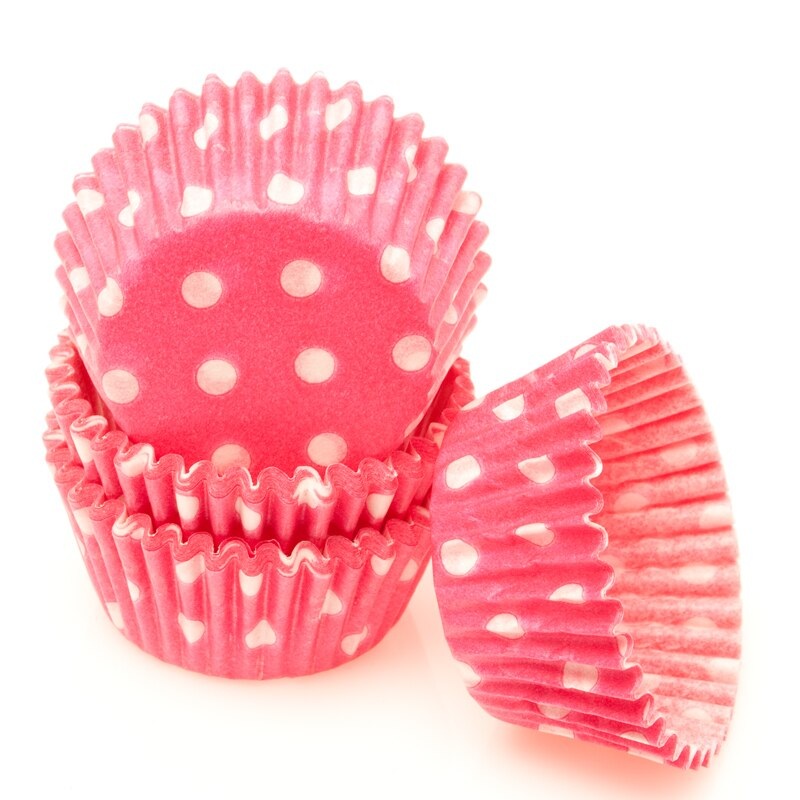 Polka Dot Mini Baking Cups|Red|Hot Pink|Light Pink|Peach|Orange|Yellow|Lime Green|Green|Blue|Light Blue|Purple|Brown|Black