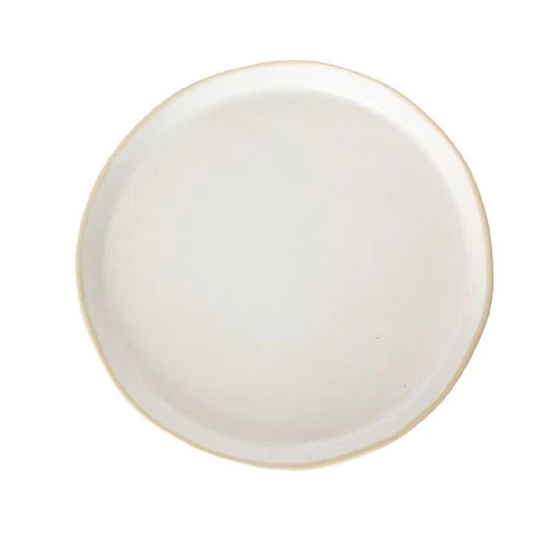 Tan Rim Stoneware Plate- Medium