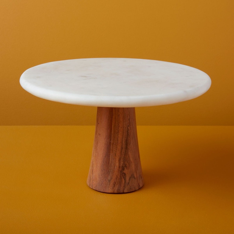 White Marble & Wood Cake Stand – Large