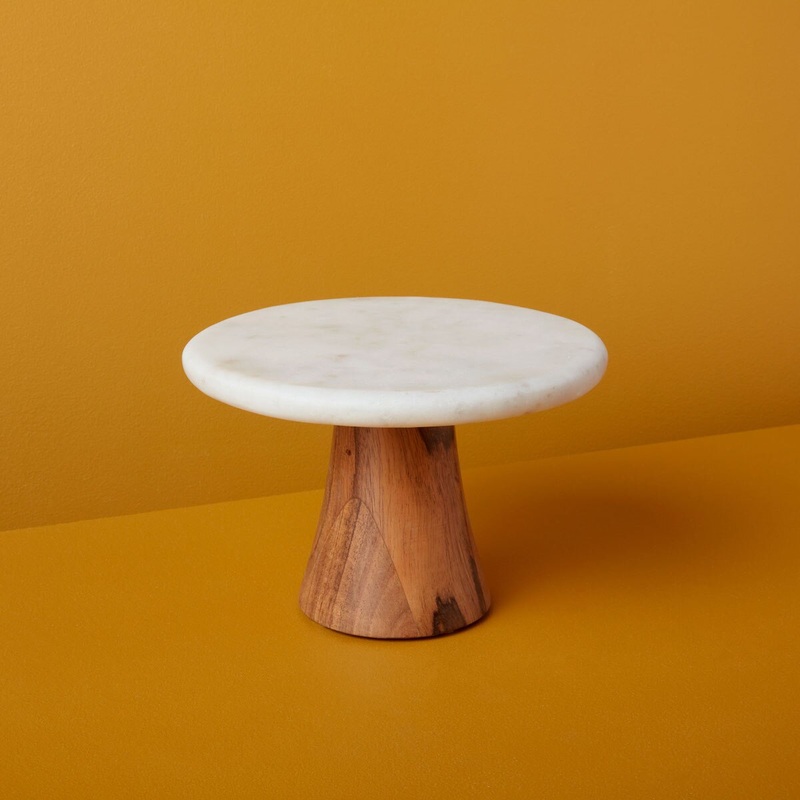 White Marble & Wood Cake Stand – Small