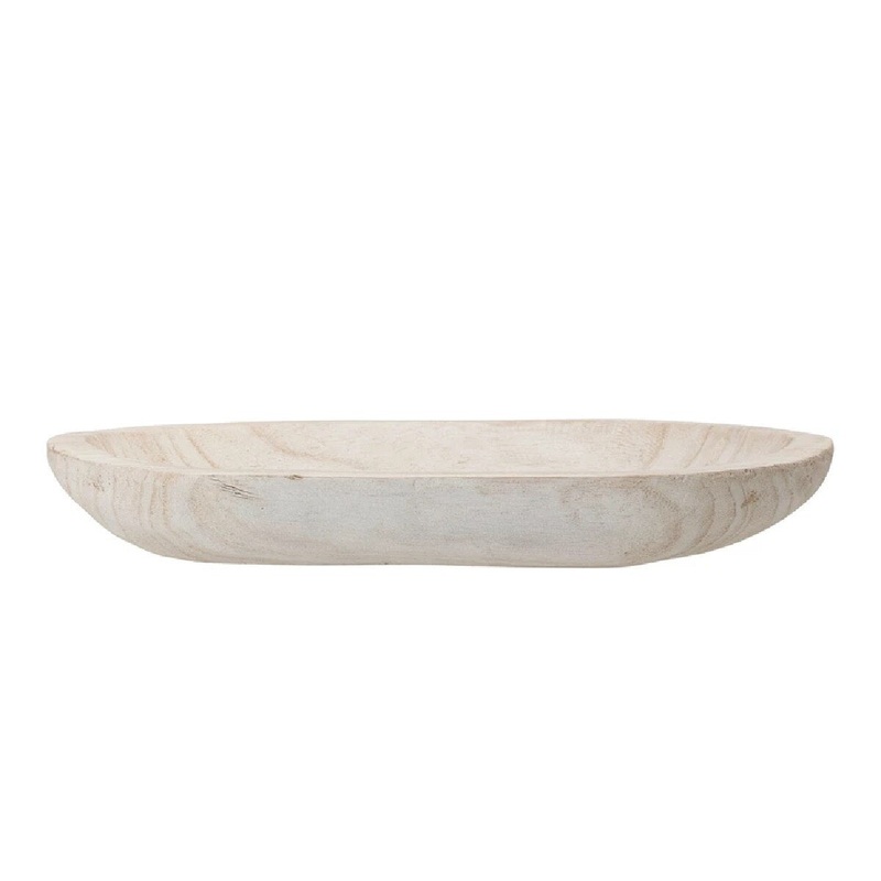 14-1/2×10-1/4 Hand-Carved Paulownia Wood Bowl