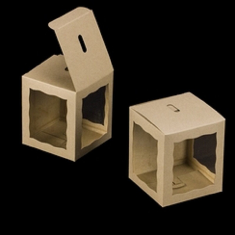 Candy Apple Box Brown with Window, Snap Lock Bottom 4 x 4 x 4 5/8