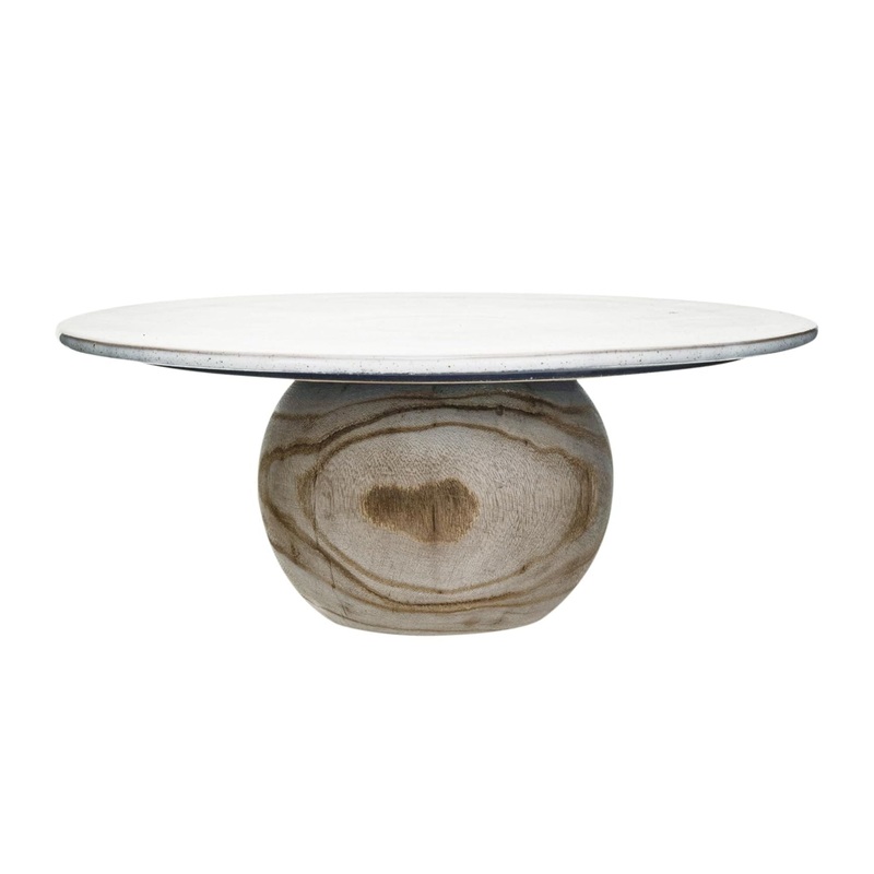Stoneware Pedestal w/ Paulownia Wood Ball Base