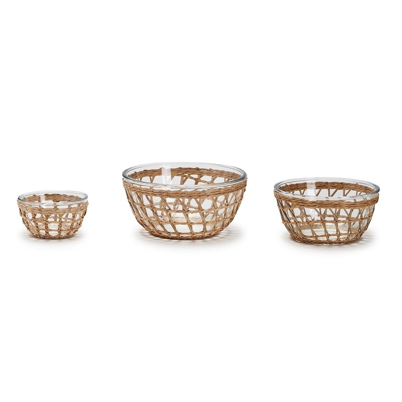 Glass Bowl with Hand-Woven Lattice