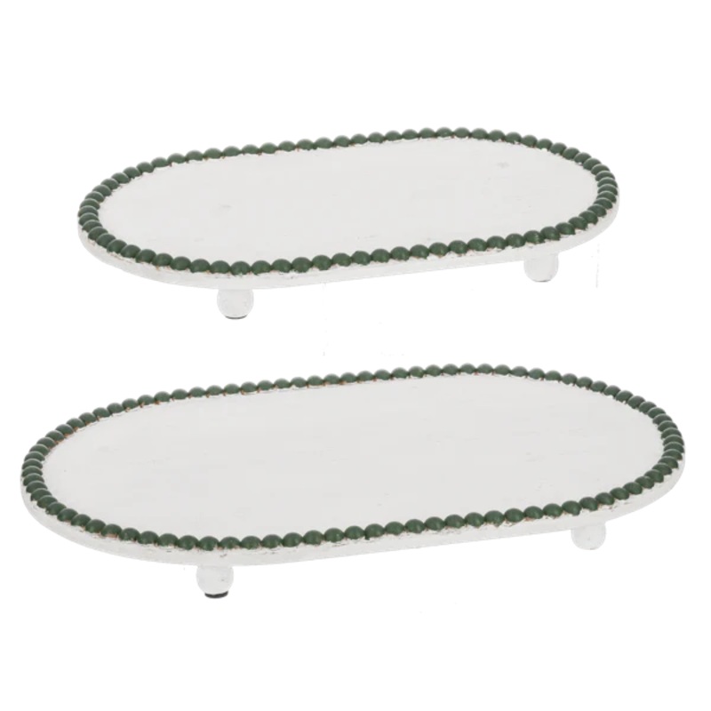 Green Beaded Edge Oval Riser Tray (Set of 2)