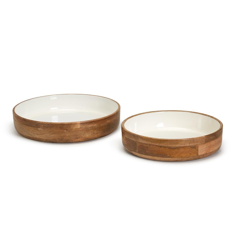 Hand Crafted Wood Bowl with White Enamel