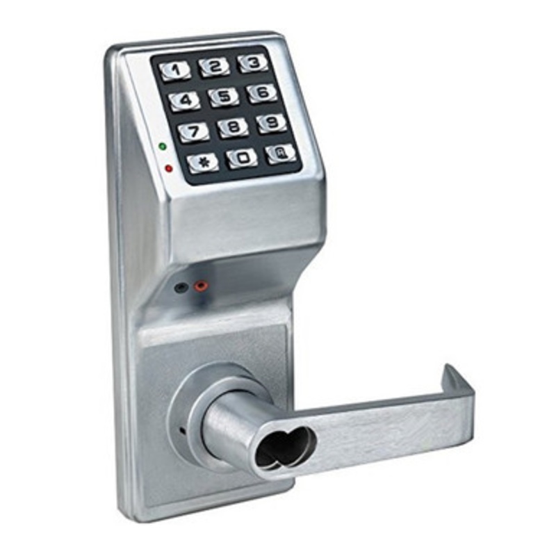 Alarm Lock DL3200IC US26D Pushbutton Cylindrical Door Lock, 2000 Users, 40,000 Event Audit Trail, Weatherproof, Straight Lever, SFIC Prep, Less Core, Satin Chrome