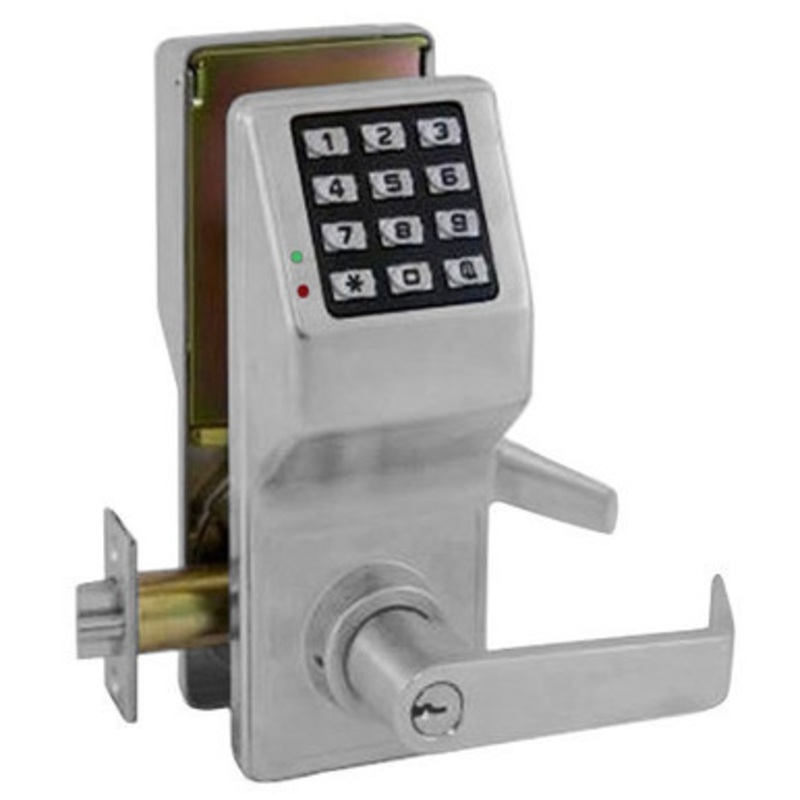 Alarm Lock DL5300 US26D Pin Code Access Cylindrical Door Lock, Double Sided, 2000 Users, 40,000 Event Audit Trail, Weatherproof, Straight Lever, Satin Chrome