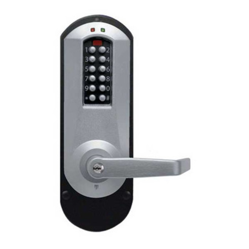 Dormakaba Eplex E5010XSWL-626-41 Pushbutton Exit Trim Lever Lock with Schlage ‘c’ Keyway in Satin Chrome