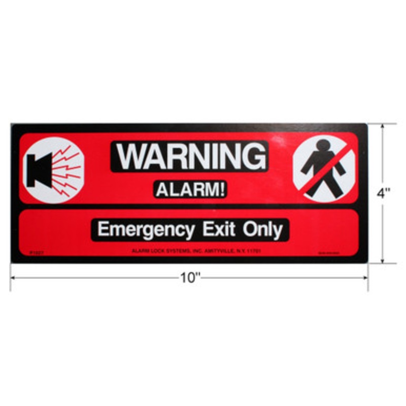 Alarm Lock P1027 Rectangle Sign Decal Warning- Alarmed Emergency Exit only Red/Black/White Coloring