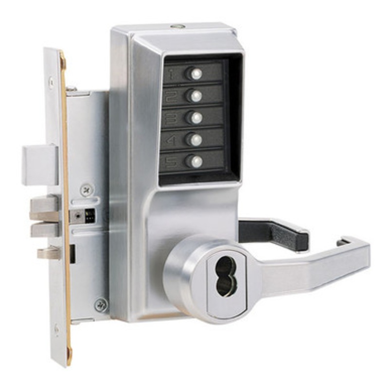 Simplex LR8148S-26D-41 Pushbutton Mortise Lock with Lever Schlage Core override in Satin Chrome