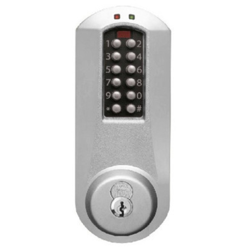 Eplex E5031MWK-626-41 Pushbutton Cylindrical Knob Lock with Medeco Core Override in Satin Chrome