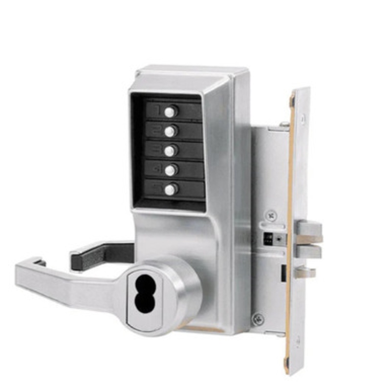 Dormakaba L8146R-26D-41 Pushbutton Mortise Lock with Lever Sargent Core override in Satin Chrome