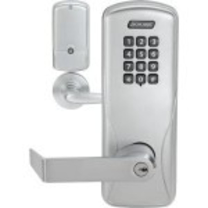 Schlage CO100MS70-KP Offline Mortise Classroom/Storeroom Electronic Lock (key in lever included) in Aged Bronze finish.