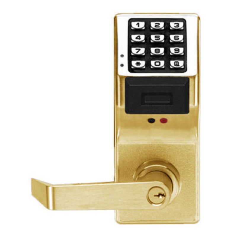 Alarm Lock PDL4100-US3 Trilogy Series PIN/Prox Digital Cylindrical Keyless Lock Leverset in Polished Brass
