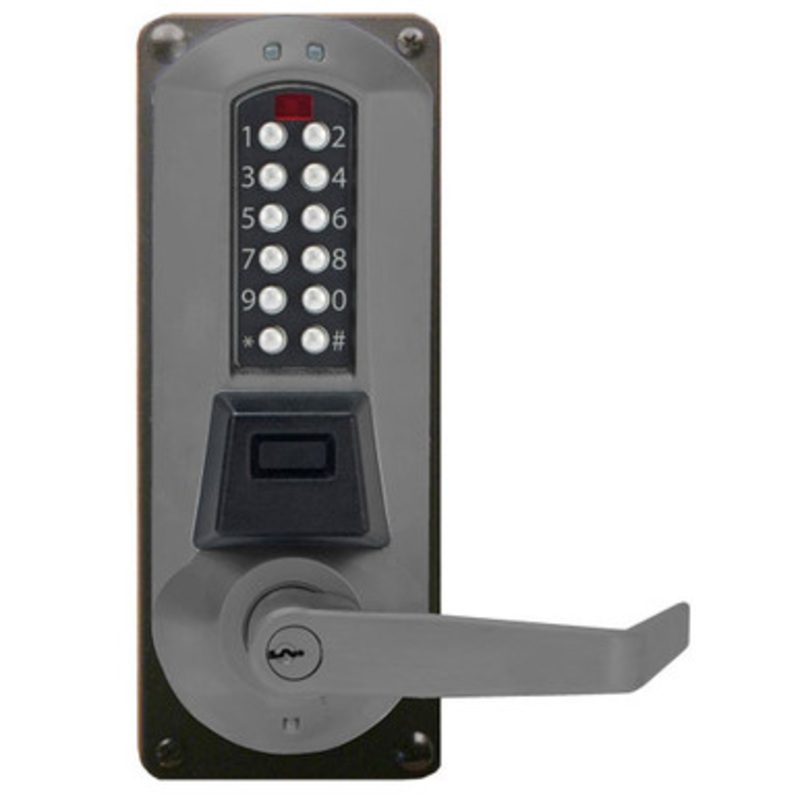 Eplex E5086RWL-676-41 Electronic Pushbutton Lever Lock with Sargent Core Override Mortise Lock in Black with Satin Chrome Accents