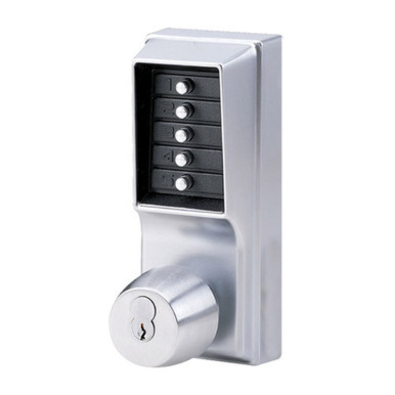 Simplex 1041S-26D-41 Pushbutton Cylindrical Lock with Knob, Combination Entry, Passage and Schlage Core Override with Lockout in Satin Chrome