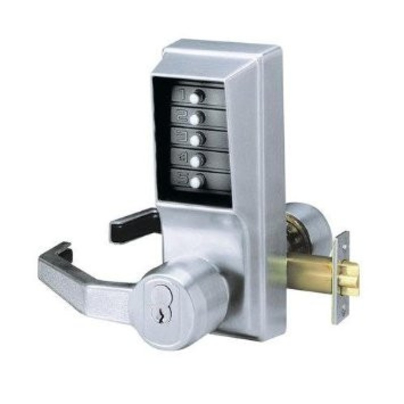 Simplex LR1076R-26D-41 Cylindrical PBL Lockwith Lever Comb/Ko/Priv Sargent Ic Prep Right Hand 1/2in Thrwith 234in Bs in Satin Chrome