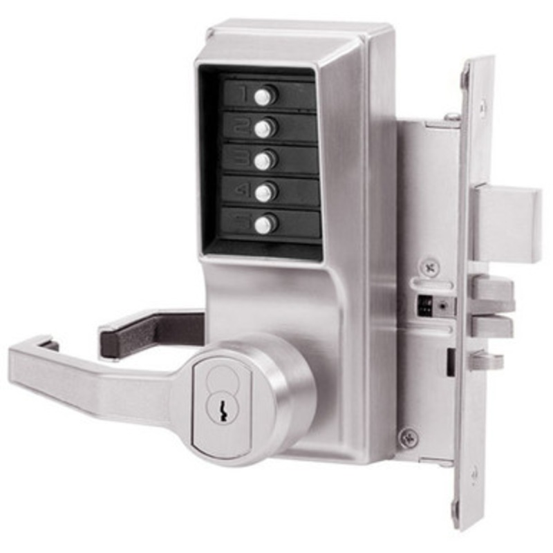 Dormakaba L8146M-026-41 Pushbutton Mortise Lock with Lever Medeco Core override in Bright Chrome