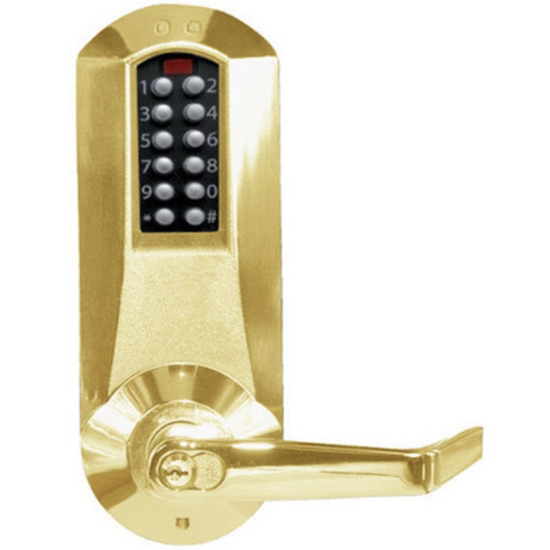 Eplex E5051MWL-606-41 Pushbutton Cylindrical Lever Lock with Medeco Core Override in Satin Brass-1
