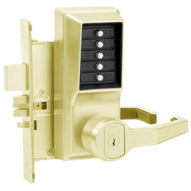 Simplex RR8148R-03-41 Pushbutton Mortise Lock with Lever Sargent Core override in Bright Brass
