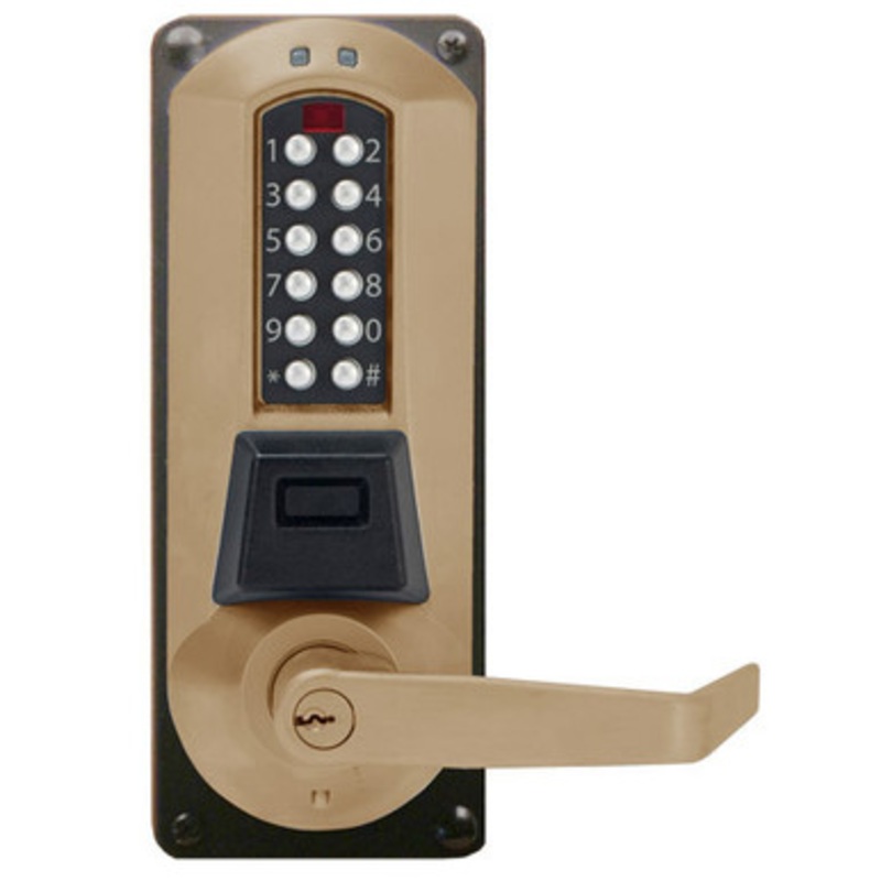 Eplex E5086RWL-744-41 Electronic Pushbutton Lever Lock with Sargent Core Override Mortise Lock in Dark Bronze with Brass Accents