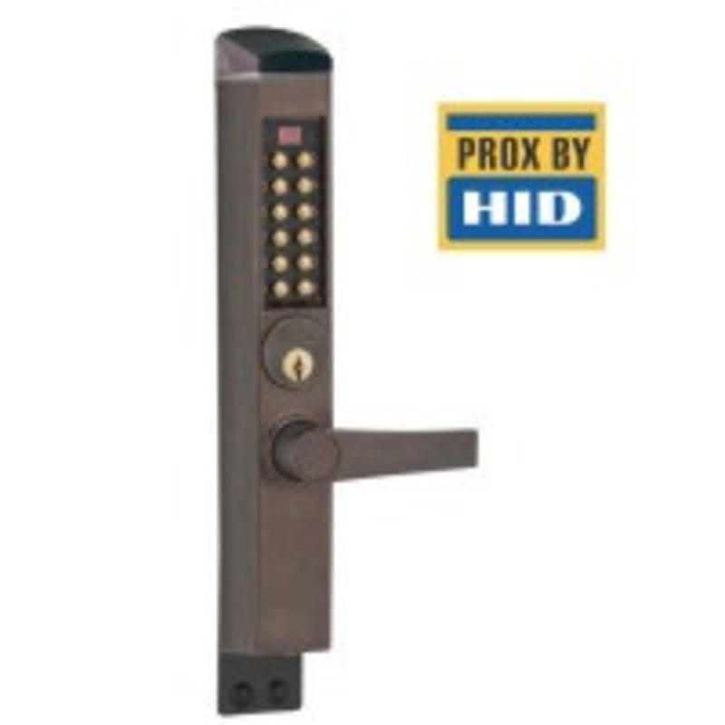 KABA Simplex / Eplex Kaba E-Plex E3765MSNL-744-41 Lever Electronic Push Button and PROXIMITY Card Reader Lock Narrow Stile (Schlage C Keyway) in Duronadic Finish.
