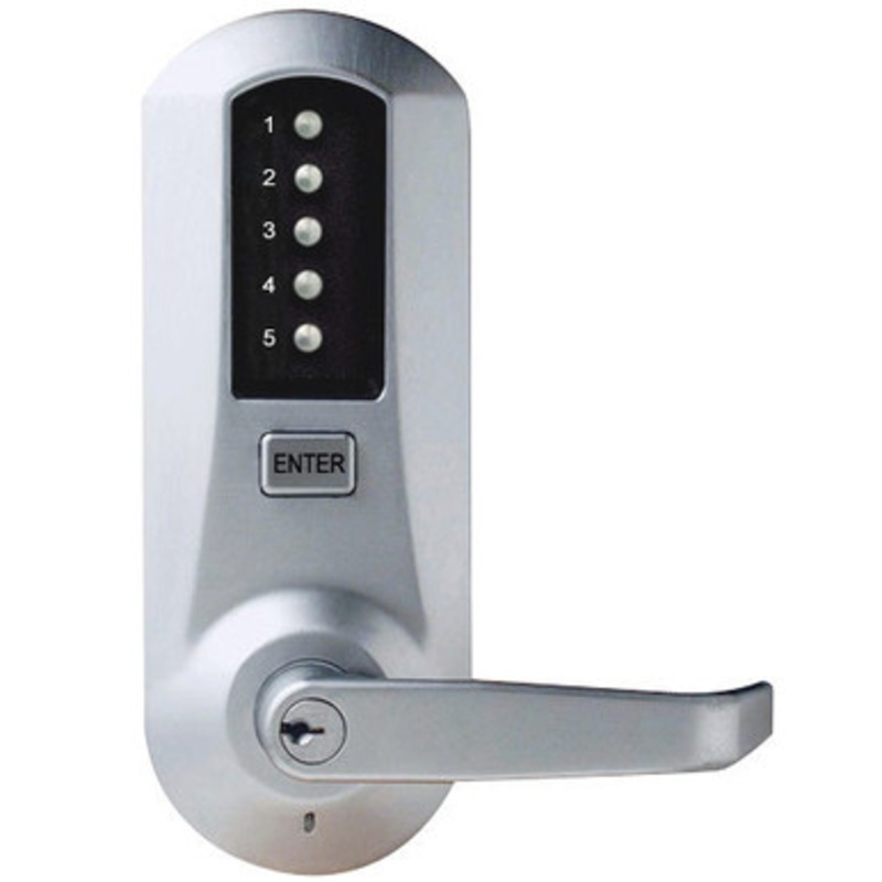 Dormakaba Simplex 5010XSWL-026-41 Pushbutton Lever Lock with Schlage Core override in Bright Chrome