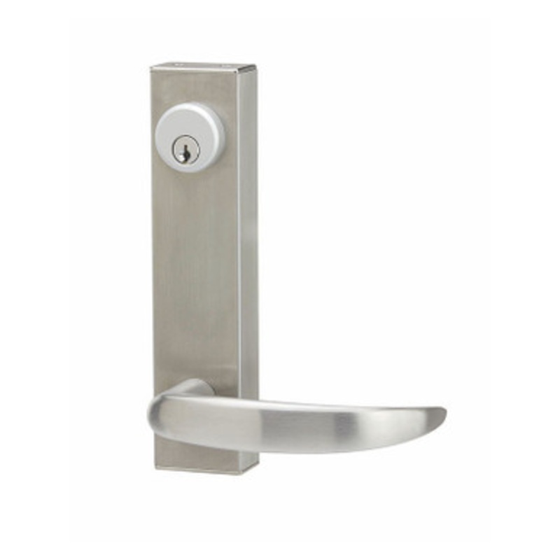 3080-02-0-37-US32D  Adams Rite Exit Device Trim Entry Trim, 02 Round Lever, With Cylinder Hole, Rim Exit Devices, Satin Stainless Steel