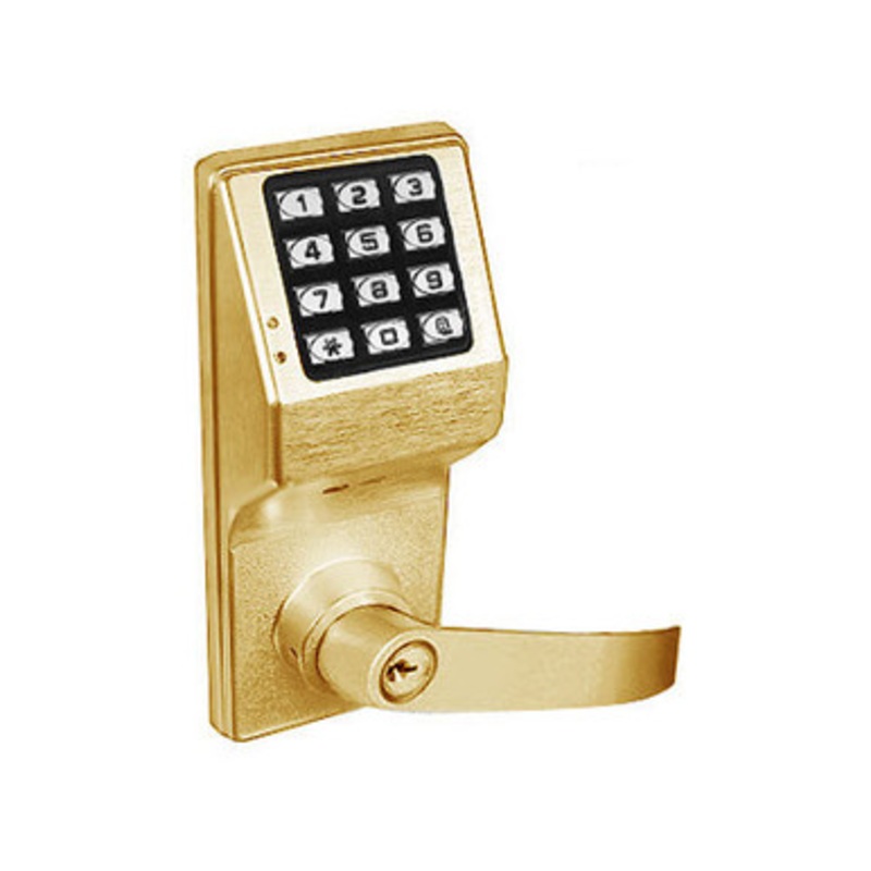 Alarm Lock DL3075-US3 Trilogy T3 Series Standalone Digital Cylindrical Keyless Lock Regal Leverset in Polished Brass