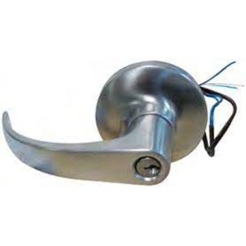 GENERAL LOCK  L180CE FSE 24VDC 626 SFIC 238 REX Cylindrical Leverset, Electrified, Fail Secure, Clutched Curved Lever, Grade-1, SFIC Keyway, 24 Volt DC, 180 Degree, 2-3/8 Backset, Satin Chrome, For Storeroom