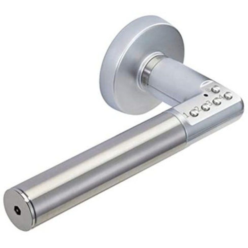 MUL-T-LOCK INC LCK-CODE-IT-U4LH-26  Electronic Security Digital Lever Handle, Dual Mode, Left Handed, 2-3/4 Backset, Satin Chrome