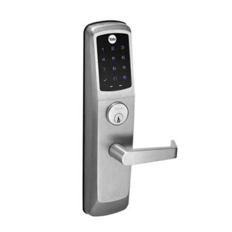 Yale AU-NTT620-NR 626 Nextouch Keypad Exit Trim, Capacitive Touchscreen, Augusta Lever, No Deadbolt With Cylinder Override, Conventional Cylinder, Satin Chrome
