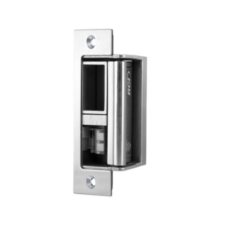 RCI 2364 32D Electric Strike, 1-1/4 x 4-7/8 Faceplate, Adjustable Deadbolt Keeper, 12/24 VDC, Fail Safe, Satin Stainless Steel