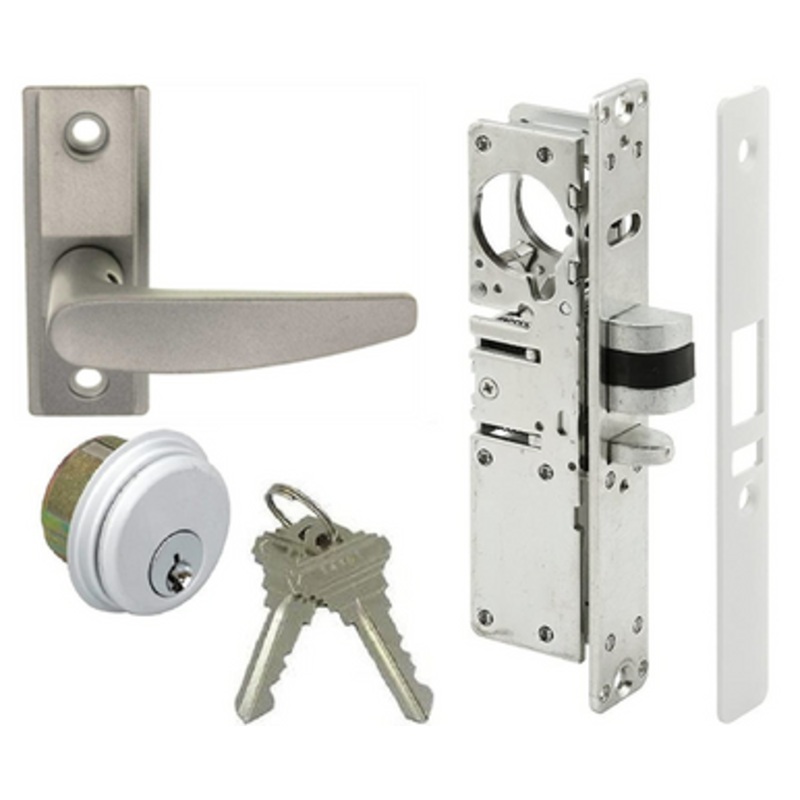 Storefront Mortise Deadlatch Lock Lever Handle Latch and Key Cylinder Kit in Aluminum Finish