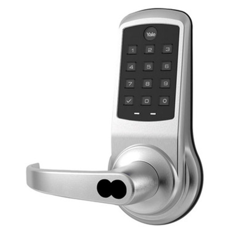 Yale B-PB-NTB610-NR 626 Nextouch Keypad Cylindrical Lock, Pushbutton Keypad, Pacific Beach Lever, Cylinder Override, SFIC Prep Less Core, Satin Chrome