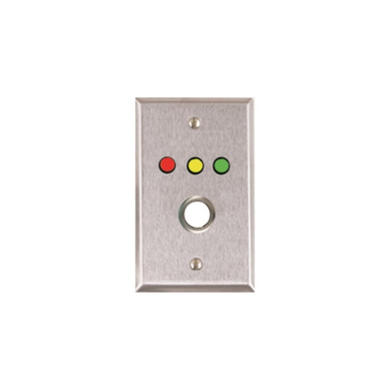Alarm Controls RP-35 Single Gang Stainless Steel Wall Plate With 1/4 Red, Yellow, Green Leds And N/O White Flush Push Button