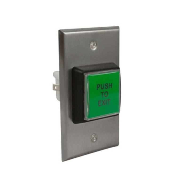 BEA Access Control 10ACPBSS1  BEA Pushbutton Access Control Push Button, 2 In. by 4 In. Illuminated green button, Push to Exit, Momentary switch, No delay, 10 AMP at 125/250 V AC