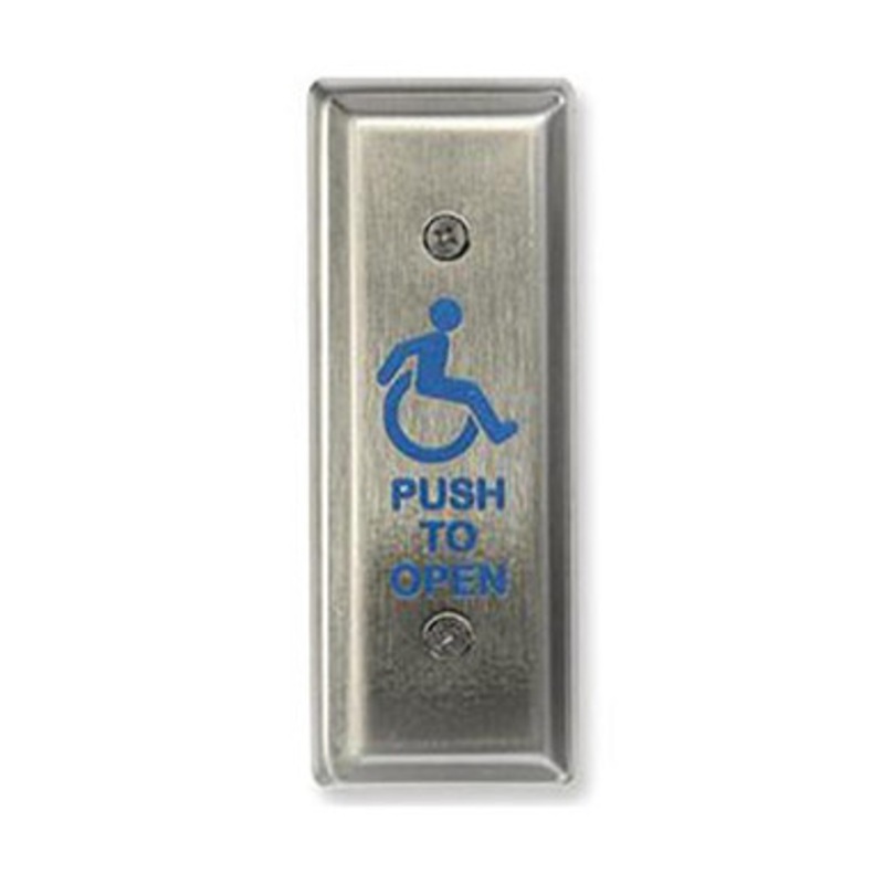 MS Sedco 59J-HSS Stainless Steel Door Activation Switch, Blue Face Plate, Stainless Steel Jamb Switch, WHEELCHAIR/PUSH TO OPEN