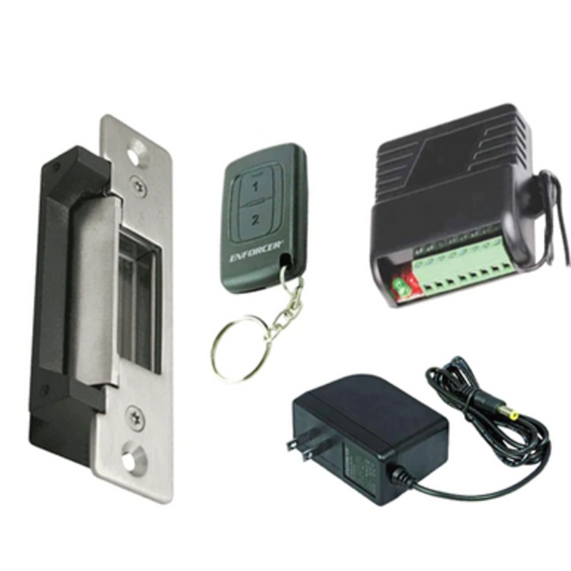 Seco-Larm Electric Door Strike with RF Receiver & RF Wireless Transmitter w/ Plug-in Transformer – Fail-safe / Fail-secure – 12VDC – UL Listed