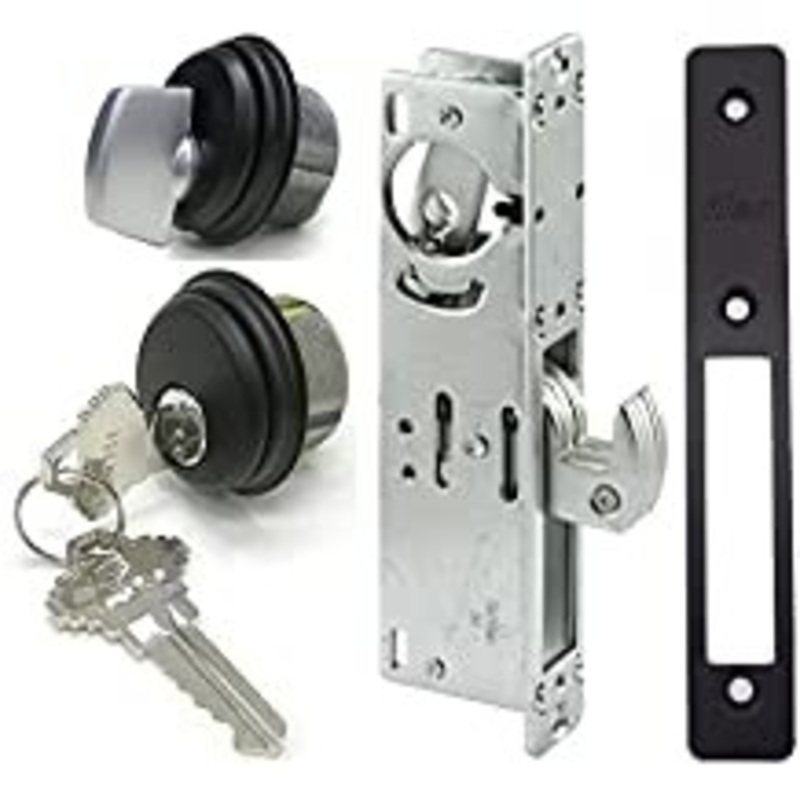Storefront Lock Hook Bolt with Key Cylinder and Thumbturn Kit in Bronze Finish