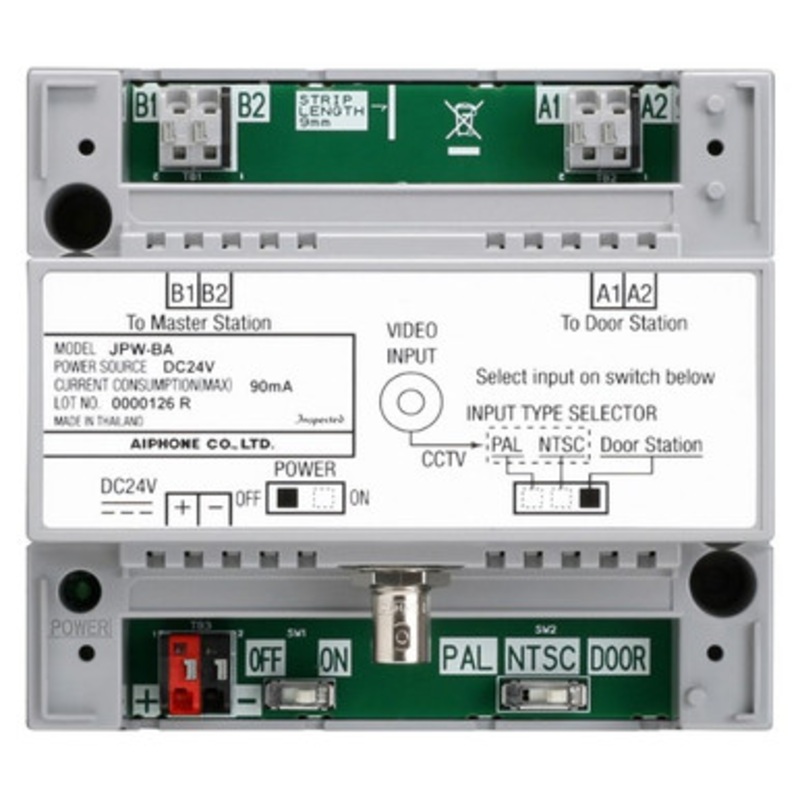 Aiphone JJPW-BA  Long Distance CCTV Adapter, Surface/Wall/DIN-Rail Mount, 24 Volt DC, 4-7/8 Width x 2-7/16 Depth x 4-5/16 Height