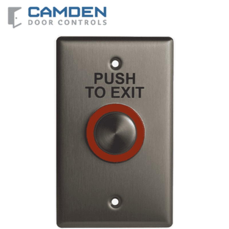 Camden CM-9600/7 – Push/Exit Switch – Illuminated Piezoelectric – w/ Faceplate Graphic Push to Exit – 12/24 VDC