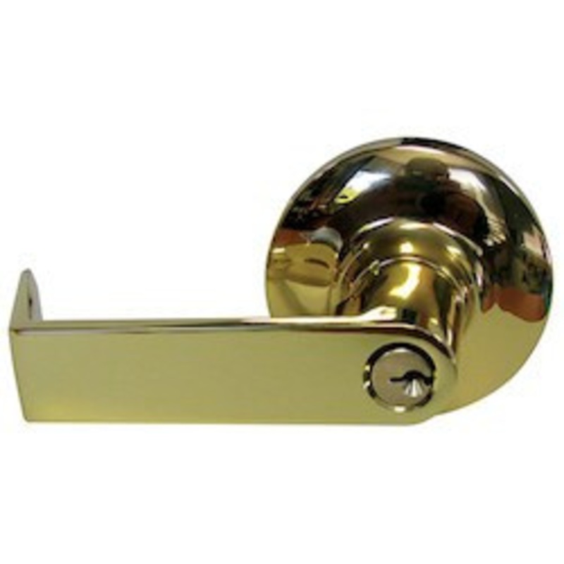 GENERAL LOCK L180R 605 C 234 S ANSI Cylindrical Leverset, Mechanical, Clutched R-Lever, Grade-1, Square Latch, Schlage C Keyway, 180 Degree, 2-3/4 Backset, ANSI F86 Strike, Bright Brass, For Storeroom