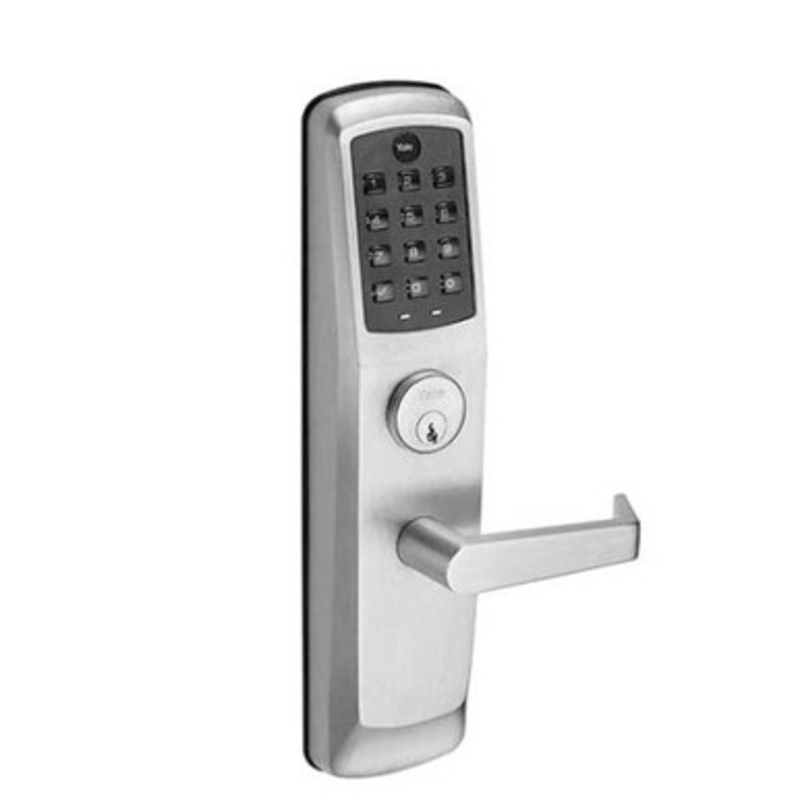 Yale AU-NTT610-NR 626 Nextouch Keypad Exit Trim, Pushbutton Keypad, Augusta Lever, No Deadbolt With Cylinder Override, Conventional Cylinder, Satin Chrome