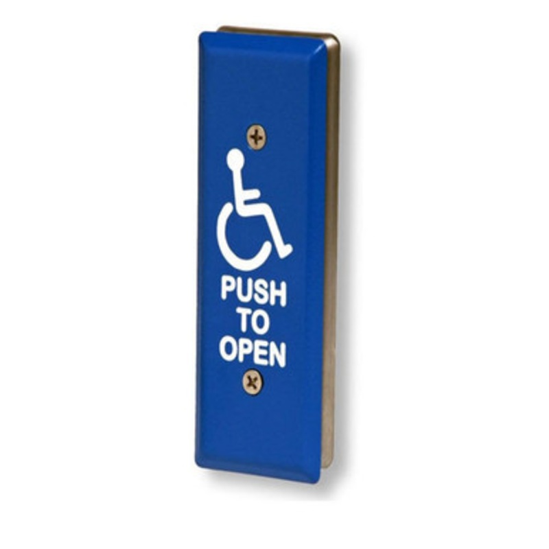 MS Sedco 59J-H BLUE  Door Activation Switch, Blue Face Plate, Stainless Steel Jamb Switch, WHEELCHAIR/PUSH TO OPEN