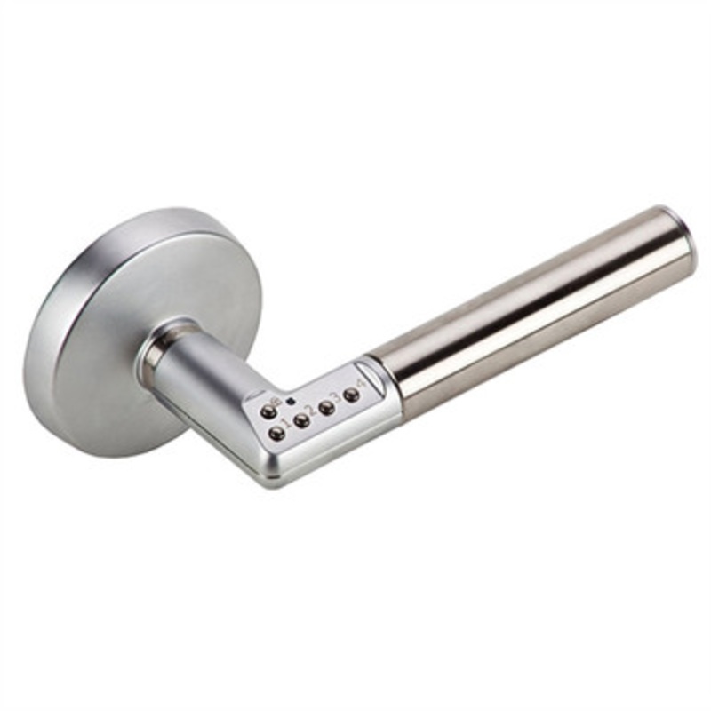 MUL-T-LOCK INC LCK-CODE-IT-U4RH-26  Electronic Security Digital Lever Handle, Dual Mode, Right Handed, 2-3/4 Backset, Satin Chrome