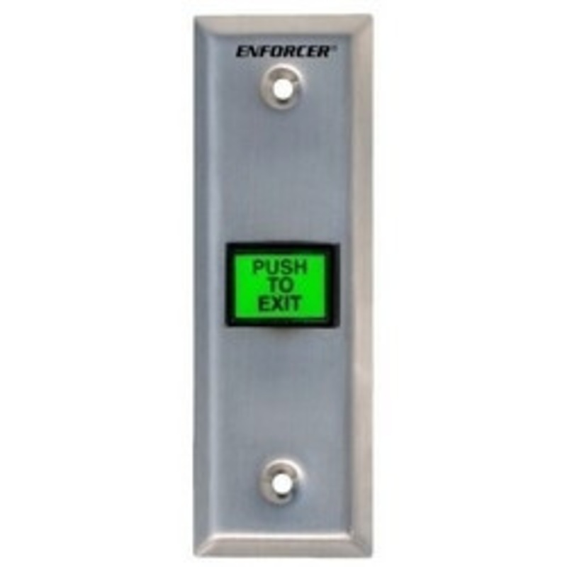 SECO-LARM Wallplate, LED Illuminated, Push-To-Exit, DPST, NO-NC, 6 Plug-In Terminal, 125 to 250 Volt AC, 5 Ampere, 1-15/16 Width x 1-1/2 Depth x 4-1/2 Height, Stainless Steel Faceplate