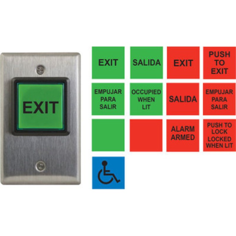 Camden CM-30U – Push/Exit Square Switch – LED Illuminated – w/ English & Spanish Insert Labels -12V-28V