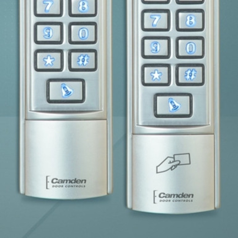 CAMDEN CM-7509/4  Camden Activation Plates CM-75 Column Push Plate Switch, 9, SPDT Momentary Switch, Wheelchair/PUSH TO OPEN, Clear Aluminum Anodized